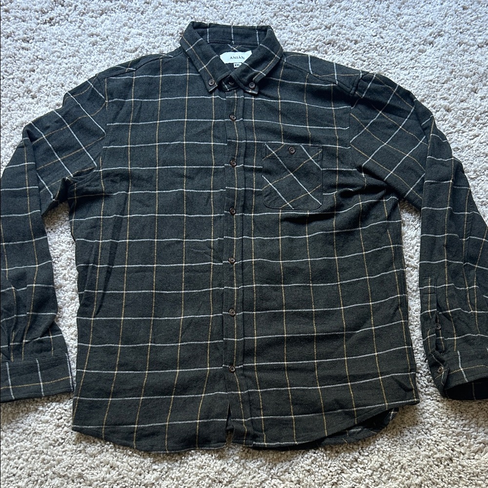 Anvil Men's Dark Plaid Button Down Shirt